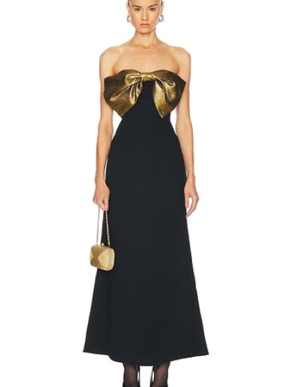 Simon Miller Black Strapless Gown with Gold Bow Accent